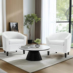 Accent Chairs Set of 2, Faux Leather Barrel Armchairs White, alternate view 2