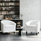 Accent Chairs Set of 2, Faux Leather Barrel Armchairs White, alternate view 4