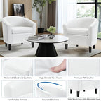 Accent Chairs Set of 2, Faux Leather Barrel Armchairs White, alternate view 5