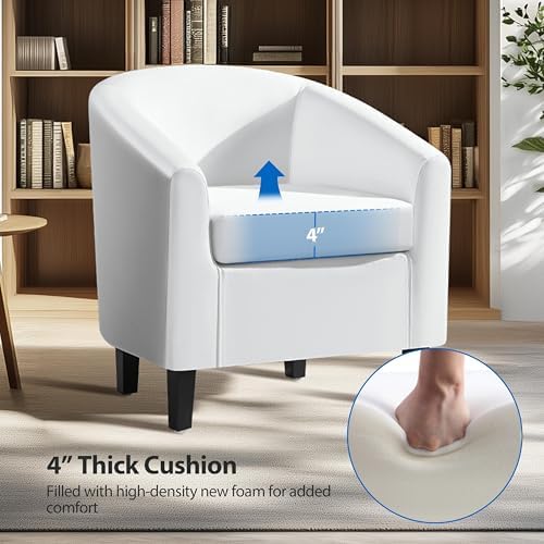 Accent Chairs Set of 2, Faux Leather Barrel Armchairs White, alternate view 6