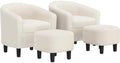Accent Chairs with Ottoman Set of 2, Boucle Fabric, Ivory in Ivory