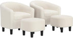 Accent Chairs with Ottoman Set of 2, Boucle Fabric, Ivory in Ivory
