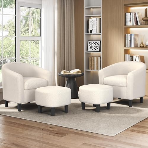 Accent Chairs with Ottoman Set of 2, Boucle Fabric, Ivory in Ivory, alternate view 2