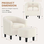 Accent Chairs with Ottoman Set of 2, Boucle Fabric, Ivory in Ivory, alternate view 3