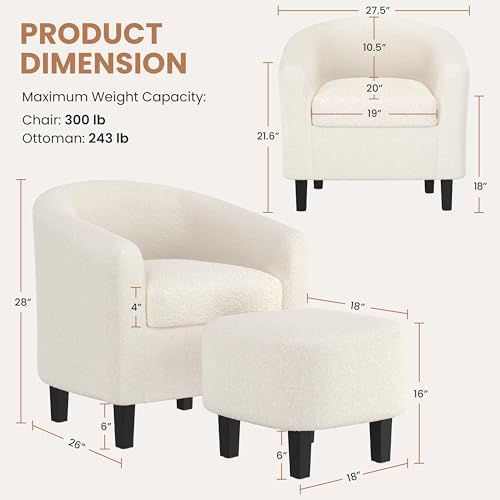 Accent Chairs with Ottoman Set of 2, Boucle Fabric, Ivory in Ivory, alternate view 3