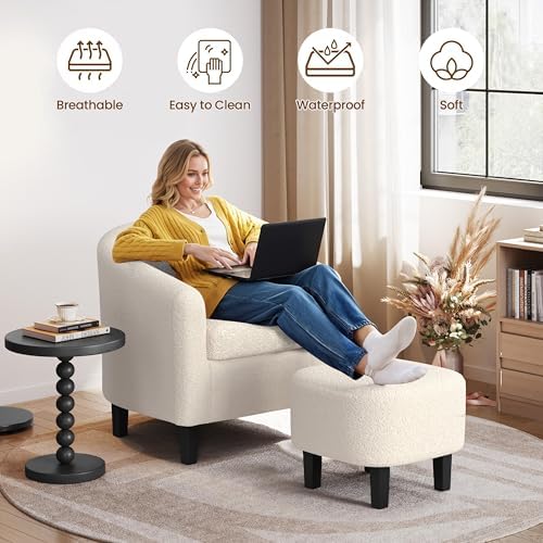 Accent Chairs with Ottoman Set of 2, Boucle Fabric, Ivory in Ivory, alternate view 4