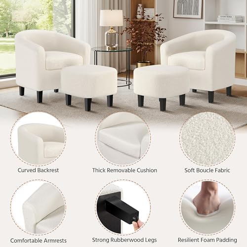 Accent Chairs with Ottoman Set of 2, Boucle Fabric, Ivory in Ivory, alternate view 5