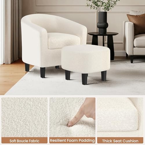 Accent Chairs with Ottoman Set of 2, Boucle Fabric, Ivory in Ivory, alternate view 6
