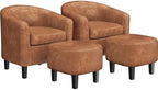 Accent Chairs with Ottoman Set of 2, Faux Leather, Brown in Brown