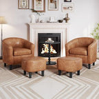 Accent Chairs with Ottoman Set of 2, Faux Leather, Brown in Brown, alternate view 2