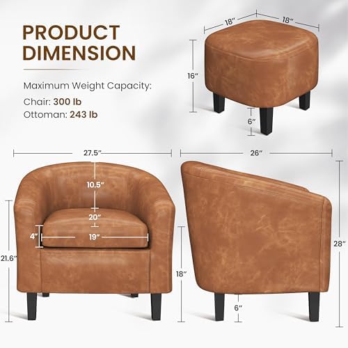Accent Chairs with Ottoman Set of 2, Faux Leather, Brown in Brown, alternate view 3