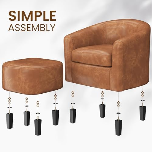 Accent Chairs with Ottoman Set of 2, Faux Leather, Brown in Brown, alternate view 6