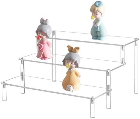 Acrylic 3-Tier Riser Display Shelf for Figurines, Desserts Holder, Collections Organizer and Cosmetic Items