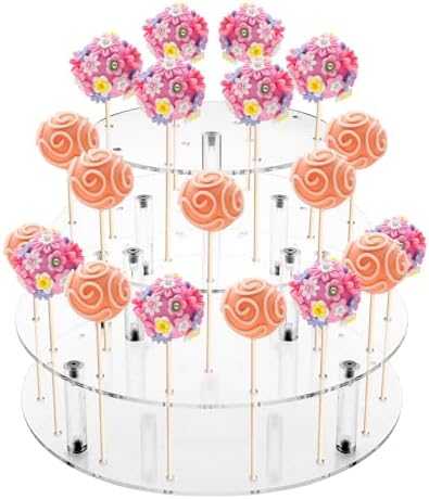 Acrylic 3 Tiers Cake Pop Stand, 36 Holes for Display Candy Dessert in Clear