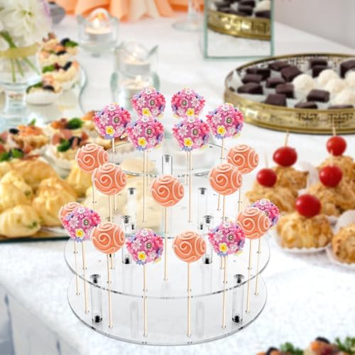 Acrylic 3 Tiers Cake Pop Stand, 36 Holes for Display Candy Dessert in Clear, alternate view 2
