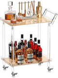 Acrylic Bar Cart, Rattan Home Bar Trolley with Wheels, 2-Tier Rolling Serving Cart for Kitchen, Dining Room