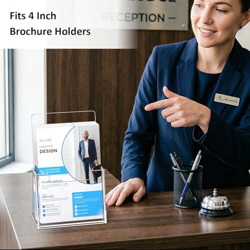 Acrylic Brochure Holder 4 Inch, 4 Pack Flyer Holder, Clear Pamphlets Holder in 8.5 x 11 inches in Clear, alternate view 2
