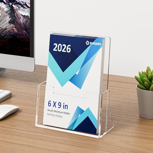 Acrylic Brochure Holder 6'' x 9'', 6 Pack, Clear Flyer Holder, Display Stand in 8.5 x 11 inches in Clear, alternate view 2