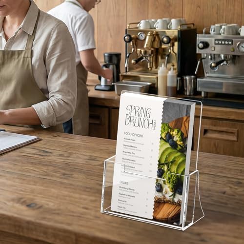 Acrylic Brochure Holder 8.5 x 5.5 Inch, 4 Pack, Bi-fold Flyer Desk Holder in 8.5 x 11 inches in Clear, alternate view 6