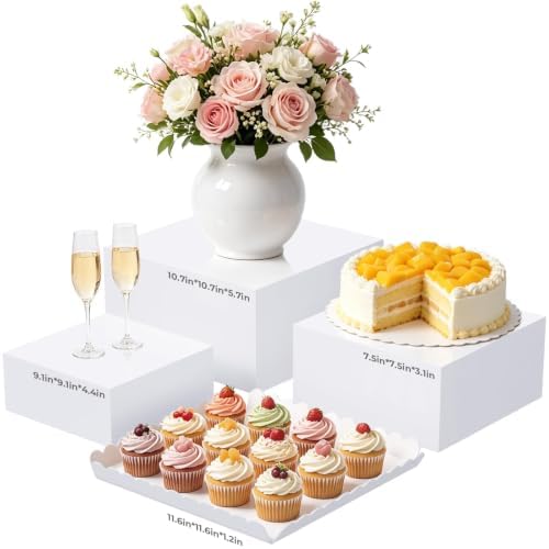 Acrylic Buffet Risers, 4 PCS White Large Food Display Stands for Party Table, Display Risers Cube Box with