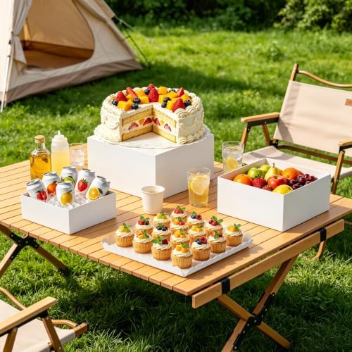 Acrylic Buffet Risers, 4 PCS White Large Food Display Stands for Party Table, Display Risers Cube Box with, alternate view 2