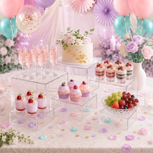 Acrylic Buffet Risers and Stand 6 Pack 9" 8" 7" 6" 5" 5" 4" 4" Clear in Clear, alternate view 2