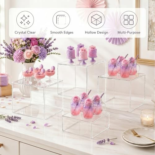 Acrylic Buffet Risers and Stand 6 Pack 9" 8" 7" 6" 5" 5" 4" 4" Clear in Clear, alternate view 5