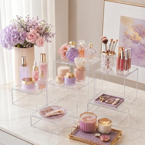 Acrylic Buffet Risers and Stand 6 Pack 9" 8" 7" 6" 5" 5" 4" 4" Clear in Clear, alternate view 7