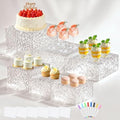 Acrylic Buffet Risers with Mini Sign and Maker, Clear Hammered Water Ripple Dessert Display Stands for Catering