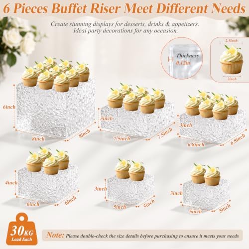 Acrylic Buffet Risers with Mini Sign and Maker, Clear Hammered Water Ripple Dessert Display Stands for Catering, alternate