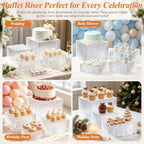 Acrylic Buffet Risers with Mini Sign and Maker, Clear Hammered Water Ripple Dessert Display Stands for Catering, alternate