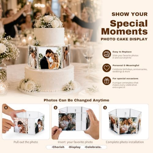 Acrylic Cake Stand with 6 Photo Panels for Tiered Cakes in Transparent, alternate view 4