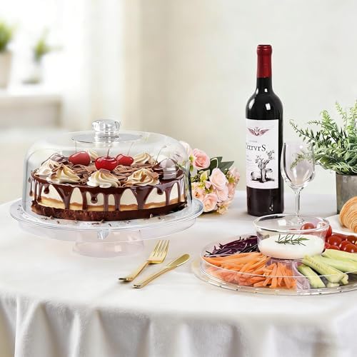 Acrylic Cake Stand with Dome Lid, 12.2 Inch 6-in-1 Clear Cake Plate Carrier with Handle, Crystal Display Holder, alternate