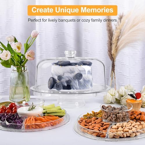 Acrylic Cake Stand with Dome Lid, 12.2 Inch 6-in-1 Clear Cake Plate Carrier with Handle, Crystal Display Holder, alternate