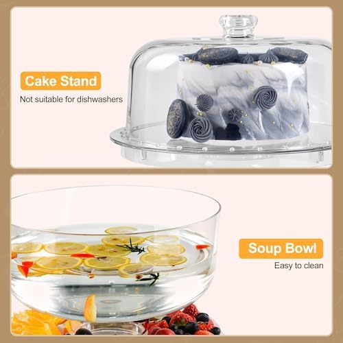 Acrylic Cake Stand with Dome Lid, 12.2 Inch 6-in-1 Clear Cake Plate Carrier with Handle, Crystal Display Holder, alternate
