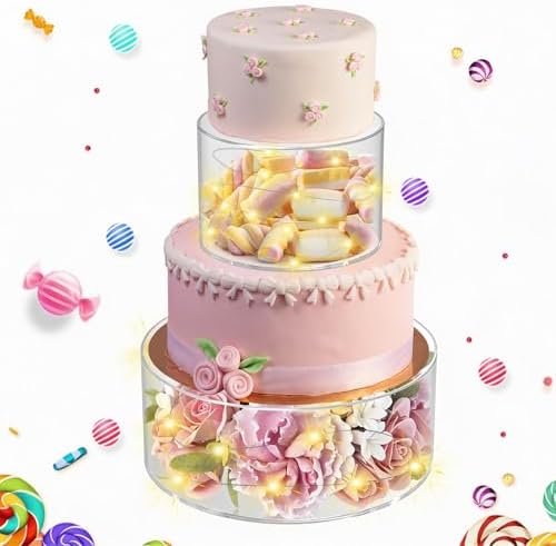 Acrylic Cake Stand with Led Lights, 2 PCS Round Cake Riser in Clear
