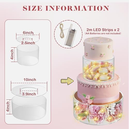 Acrylic Cake Stand with Led Lights, 2 PCS Round Cake Riser in Clear, alternate view 2