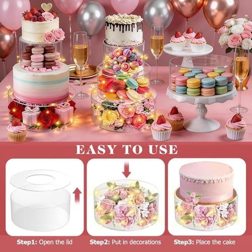 Acrylic Cake Stand with Led Lights, 2 PCS Round Cake Riser in Clear, alternate view 3