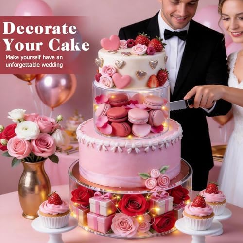 Acrylic Cake Stand with Led Lights, 2 PCS Round Cake Riser in Clear, alternate view 5