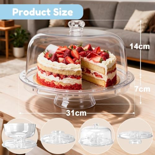 Acrylic Cake Stand with Lid,6-in-1 Multi-Purpose Use Set for Party in Acrylic Cake Stand With Lid, alternate view 2