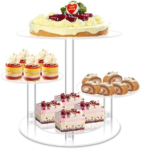 Acrylic Cupcake Stand, 4 Tier Round Cake Stand, 12 in Cake Stand for Dessert Table, Clear Cake and Cupcake Stand