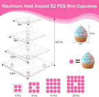 Acrylic Cupcake Stand for 50 Cupcakes, 4 Tier Cupcakes Tower Stand with Pink LED Lights and 4.7" Clear Tiers, alternate view