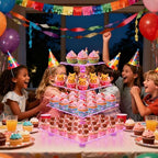 Acrylic Cupcake Stand for 50 Cupcakes, 4 Tier Cupcakes Tower Stand with Pink LED Lights and 4.7" Clear Tiers, alternate view