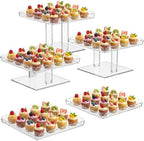 Acrylic Dessert Table Display Set, Square Cupcake Tray with 3 Tiered Stand for Wedding Table, 5 Scalloped