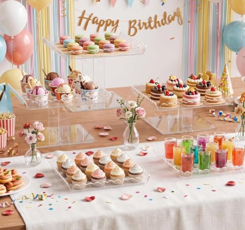 Acrylic Dessert Table Display Set, Square Cupcake Tray with 3 Tiered Stand for Wedding Table, 5 Scalloped, alternate view 2