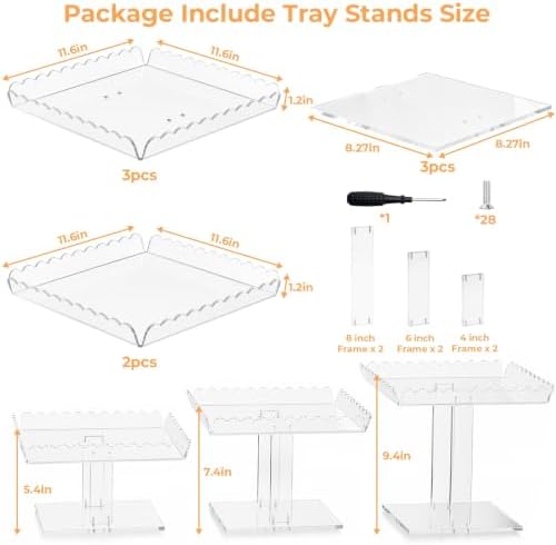 Acrylic Dessert Table Display Set, Square Cupcake Tray with 3 Tiered Stand for Wedding Table, 5 Scalloped, alternate view 3