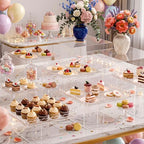 Acrylic Dessert Table Display Set with 3 Tiered Cupcake Display Stands for Birthday Party, Clear Square, alternate view 2