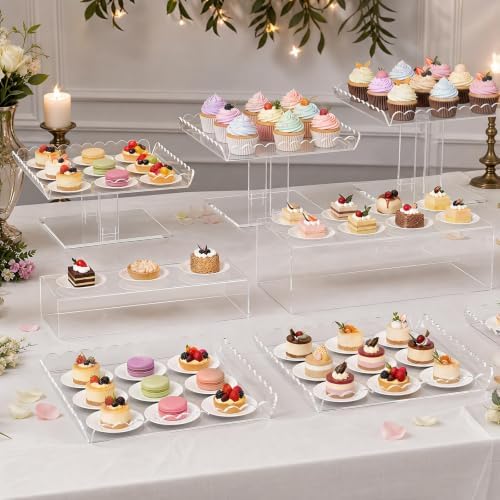 Acrylic Dessert Table Display Set with 3 Tiered Cupcake Display Stands for Birthday Party, Clear Square, alternate view 5