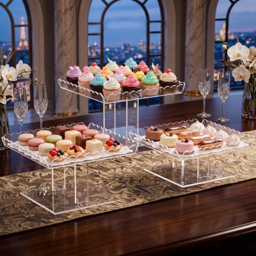 Acrylic Dessert Table Display Set with 3 Tiered Cupcake Display Stands for Birthday Party, Clear Square, alternate view 6