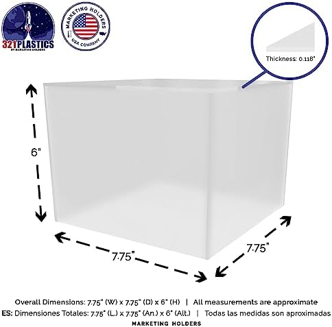 Acrylic Display Box Counter Retail Merchandise Storage Bin No Lid with Open Bottom 7.75" x 7.75" x 6" Flippable, alternate